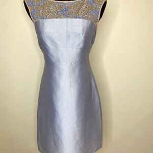 Kay Unger Light Blue and Beige Midi Dress